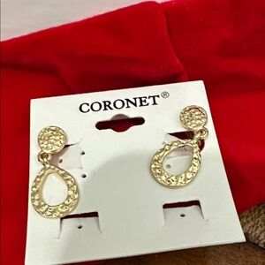 Coronet Gold Textured Dangle Earrings